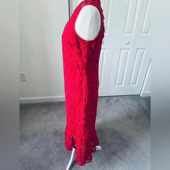 New Shoshanna Red Eyelet Cotton Maxi Dress Size 6 - Picture 6 of 9